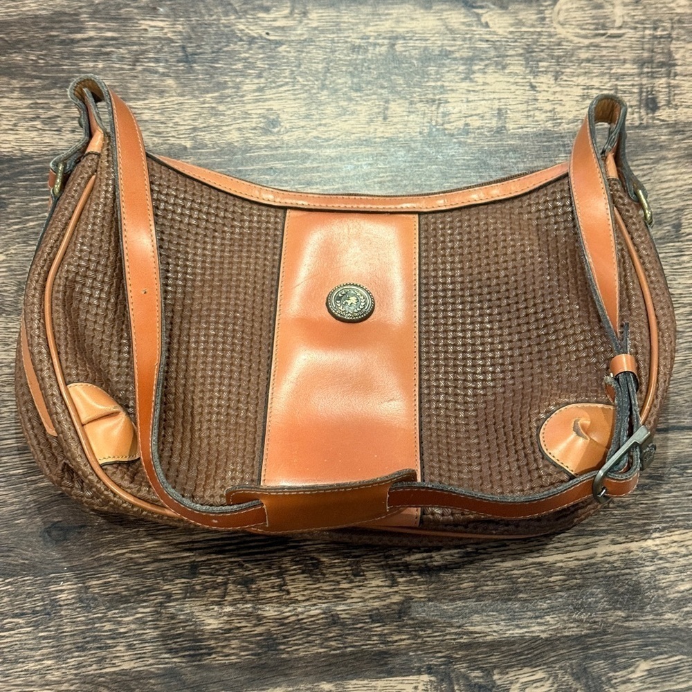 Vintage Brown and Tan Shoulder Bag with‎ Leather Trim